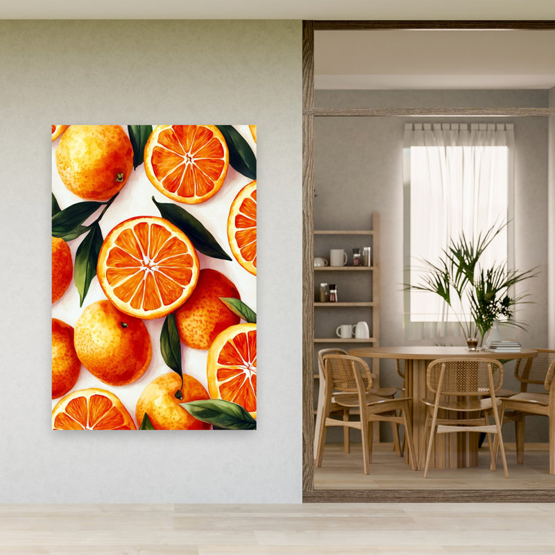 «Vibrant Oranges», art abstrait de fruits tropicaux, 60" H x 40" W