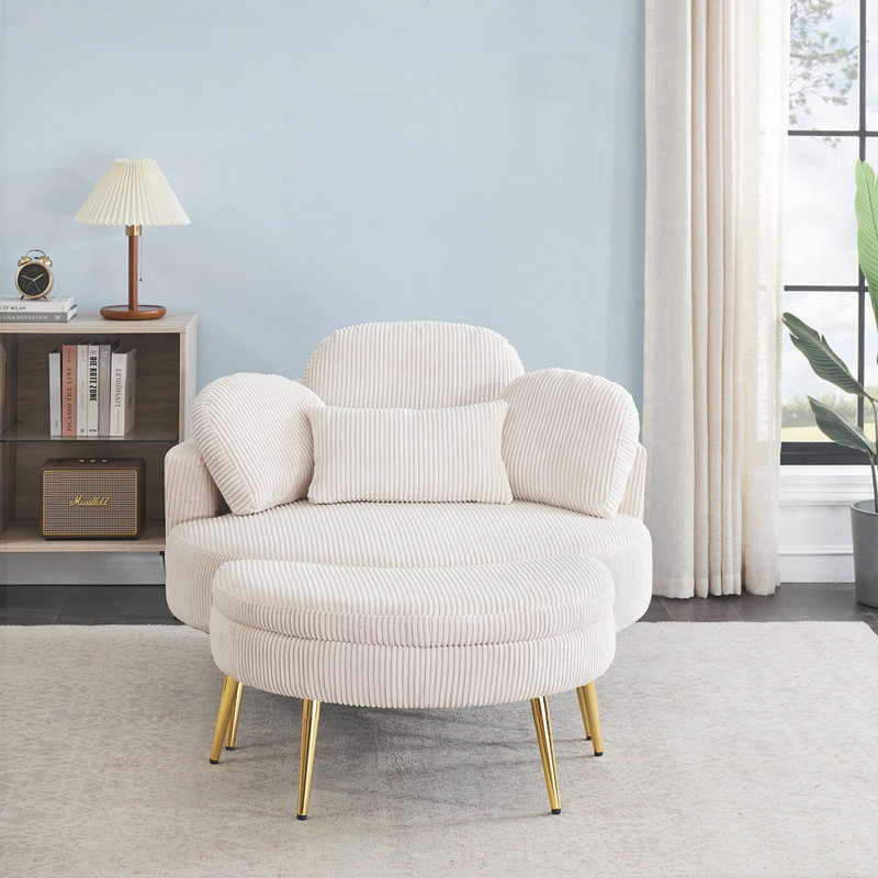 Canapé rond en velours côtelé avec appui-tête réglable et fonction de lit convertible pour petits appartements, Beige