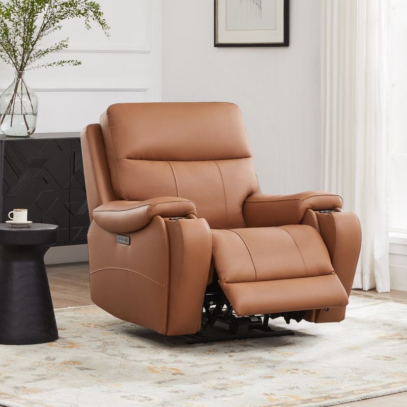 Caritina Genuine Leather Zero Gravity Dual Motor Power Recliner with Power Headrest, Saddle