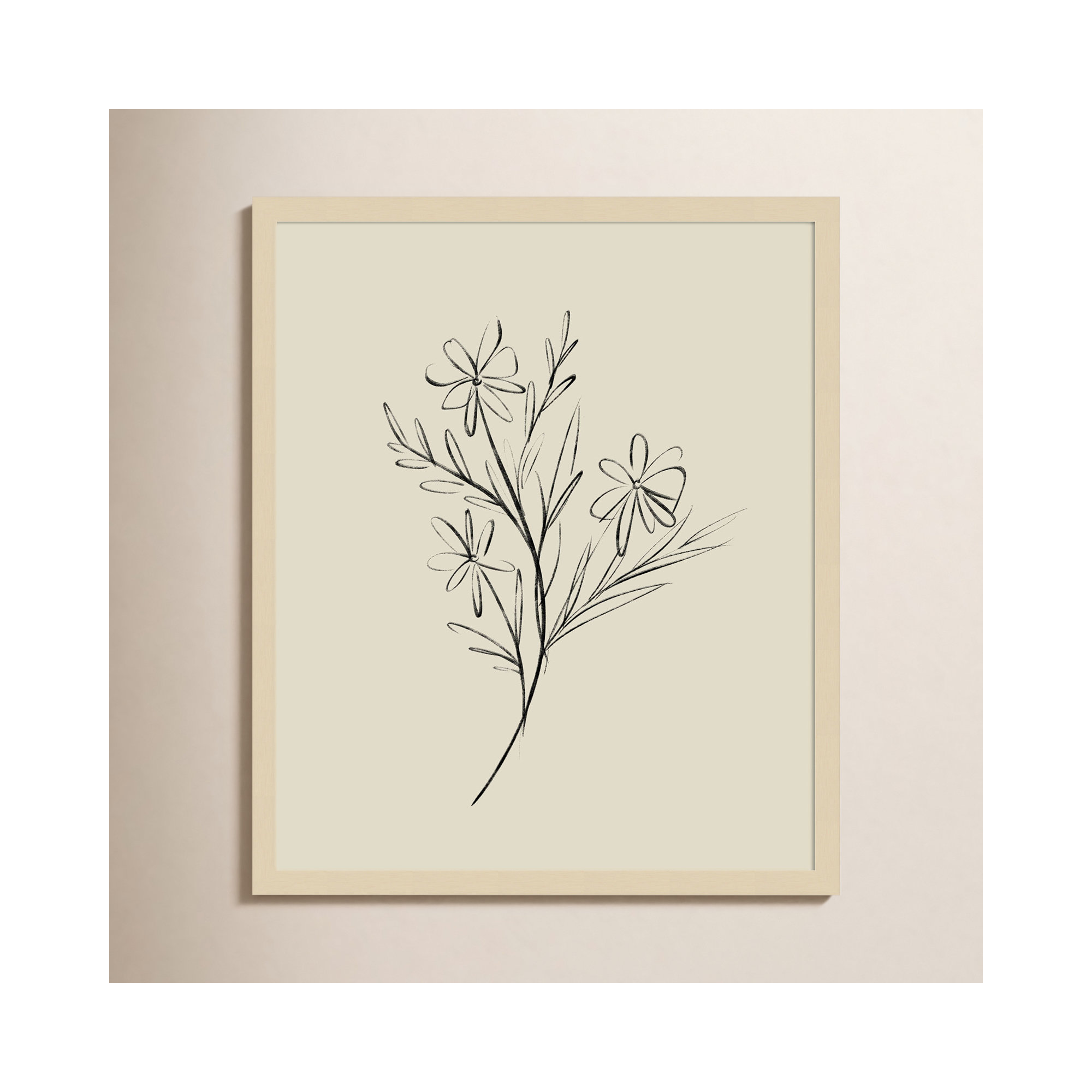 Line Drawn Flowers 1 by Border Bloom - Picture Frame Art, 21" W x 25" H x 1" D, Brown Framed