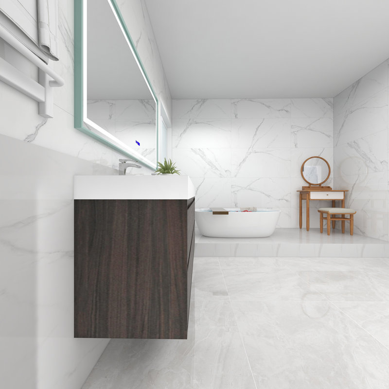72'' Double Bathroom Vanity with Acrylic Top, Gray Oak