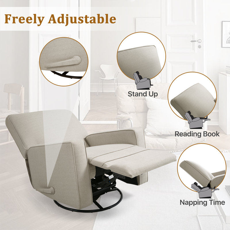 Beige Linen Swivel Recliner Armchair with High Back