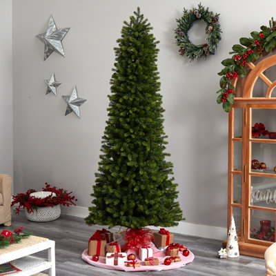 Slender Green Realistic Artificial Spruce Feather Christmas Tree with Clear/White Lights