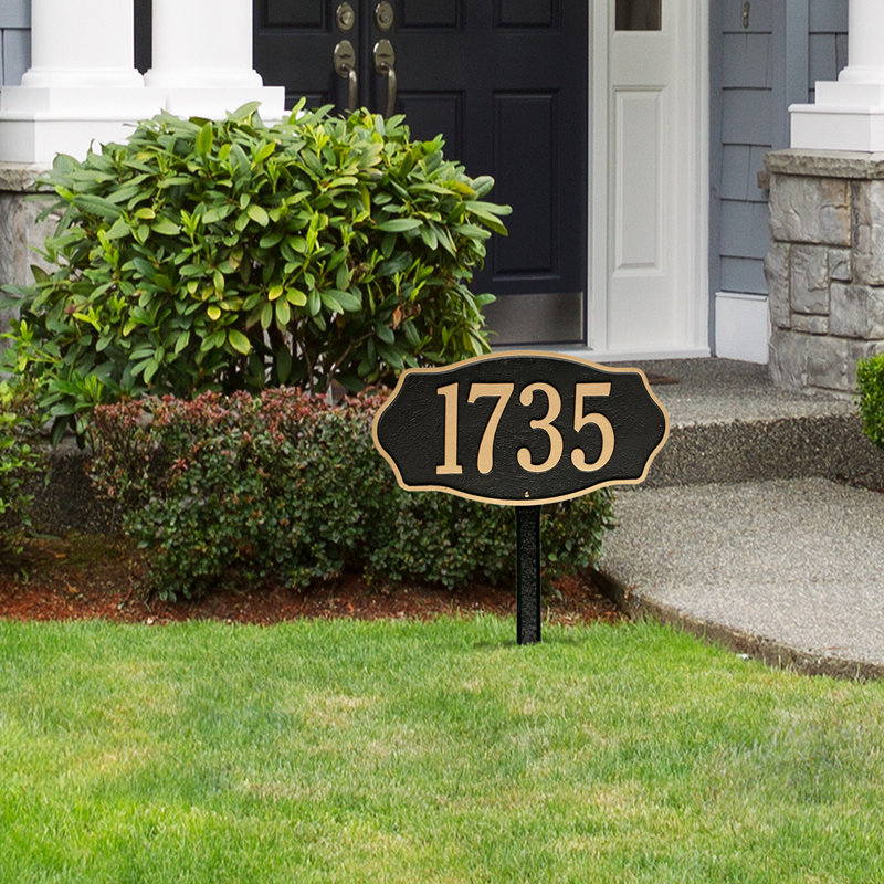 Hampshire 1-Line Lawn Address Sign, Black/Gold, Yes
