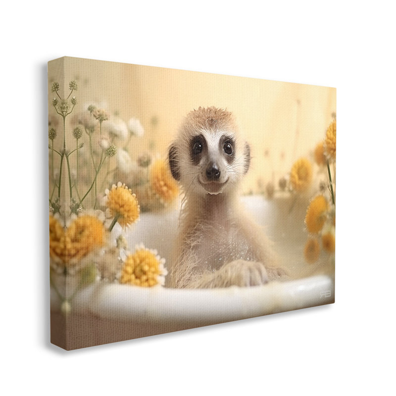"Suricate et bain floral" par RB sur toile, H 24 po x l 30 po