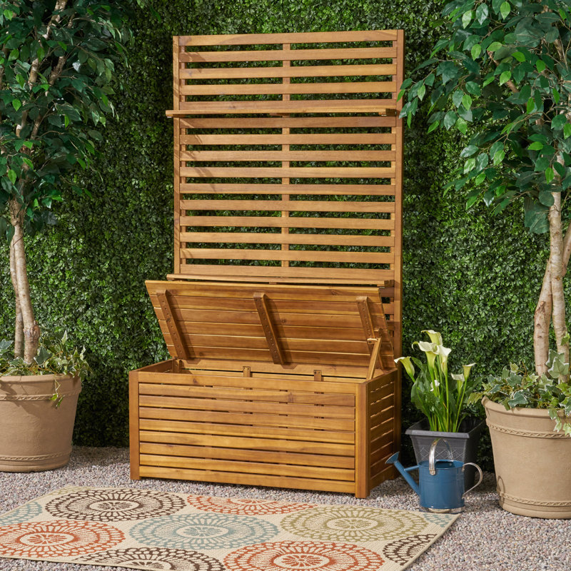 Banc de rangement extérieur en bois d'acacia avec étagère à chaussures Sylmar Teak