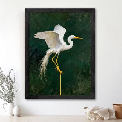 Aigrette blanche rétro encadrée noire - élégance et beauté naturelle, impressions murales de style rétro