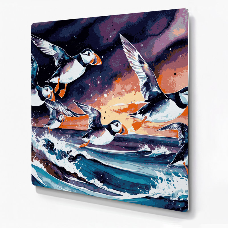 Oiseaux, macareux moine, art mural mauve, H 16 po x l 16 po