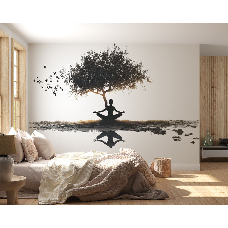 Adhésif décoratif méditation, autocollant vinyle arbre de yoga, décoration murale spirituelle Zen Studio 663MV, 9 x 16 pouces
