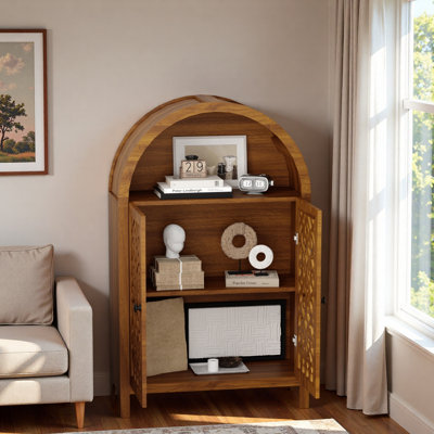 Hand-carved Arched Accent Cabinet With Open Shelf And Arched Top Design