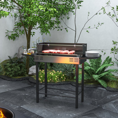 BBQ Rotisserie Grill, Charcoal Split Roaster, Black