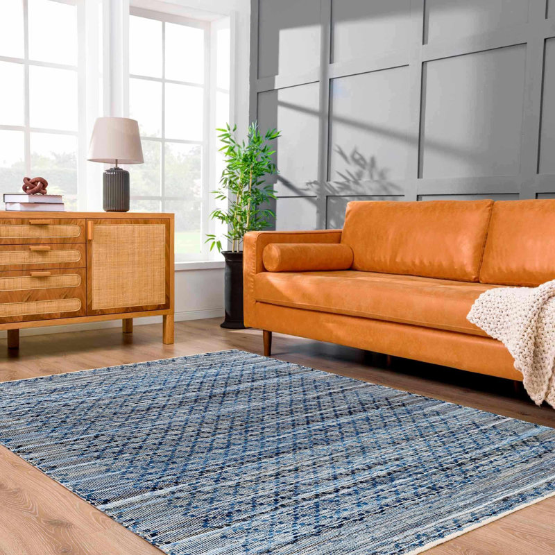 Caila Geometric Handmade Flatweave Recycled P.E.T. Area Rug in Blue/Gray, Rectangle 8' x 10'