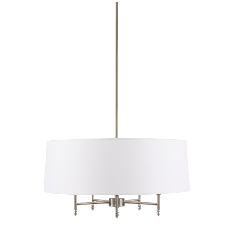 Lustre 5 lumières à abat-jour tambour, Argent argent, White