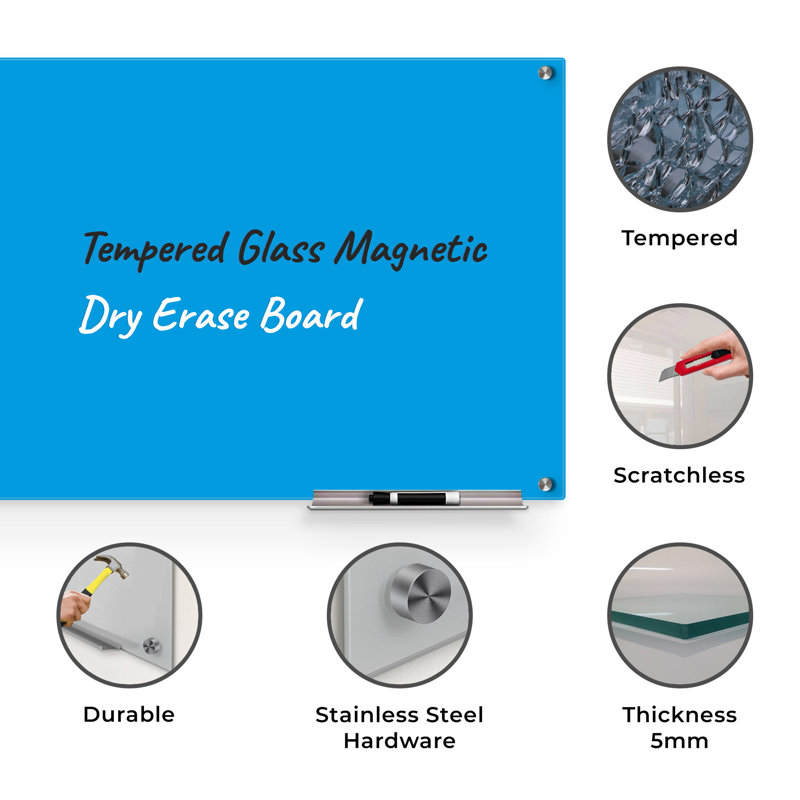 Large Blue Glass Magnetic Dry Erase Board 72" x 48"