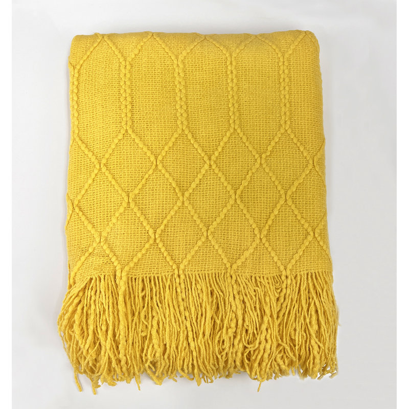 Irregular Rhombus Knitted Throw Blanket, Mustard Yellow