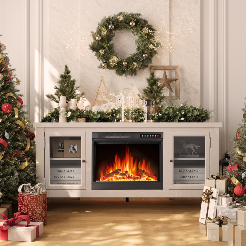  58" Entertainment Center Fireplace Console Cabinet With Remote Control & Adjustable Led Flame