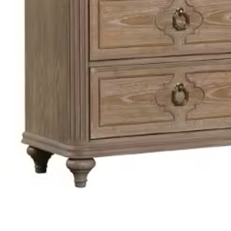 Commode large 7 tiroirs Lyla, bois de chêne massif rustique, panneaux de miroir antiques