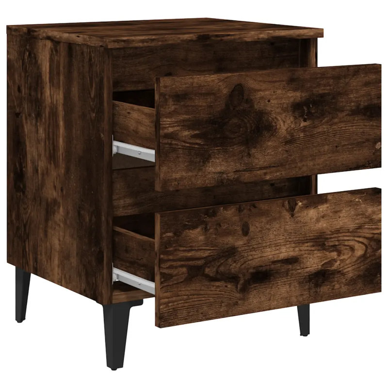 40 cm W Bedside Table, Smoked Oak, 1