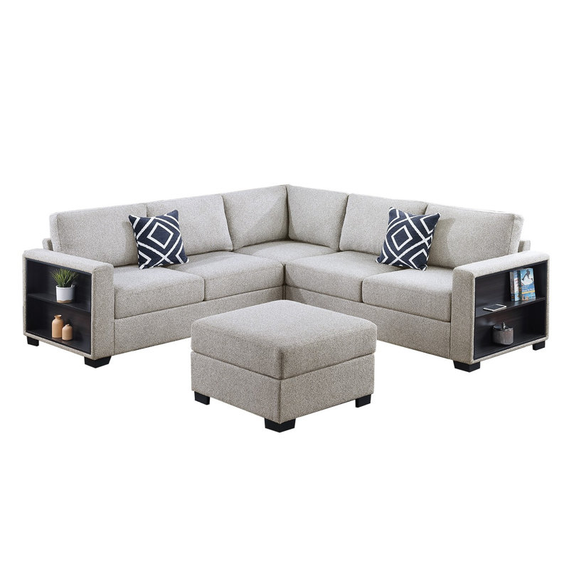 4-Piece Sectional Set W/ Ottoman, Beige Corduroy