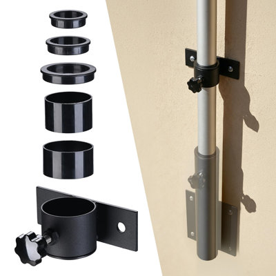  Vertical Wall Mount Flagpole Brackets Deck Side Flag Pole Holder Reinforced Metal Mount Fits for Pole Outer Diameter 1 5/16" to 2 5/16", Black