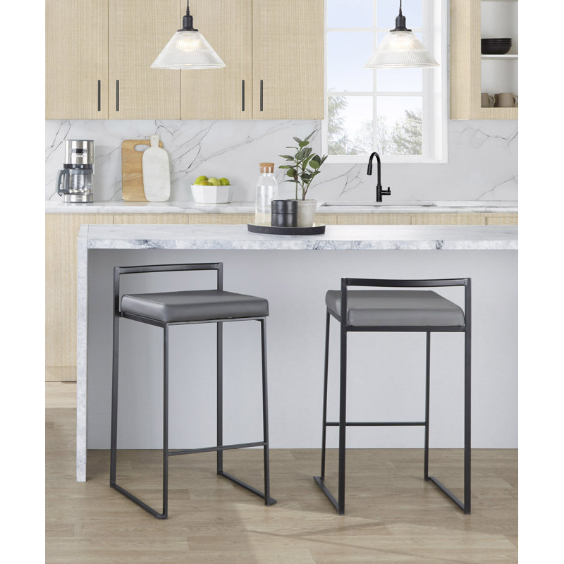 Tabouret de bar et de comptoir Ernestine, Noir, Similicuir gris, Tabouret de comptoir (siège d'une hauteur de 27 p
