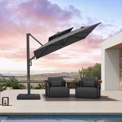 10' Square Large Cantilever Umbrella with Base and 60-degree Rotation