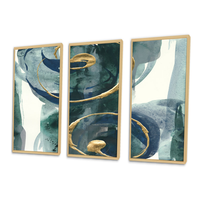Mettalic indigo et or II - ensemble d'art mural sur toile encadré chic et luxueux 3, H 28 po x l 36 po x P 1 po, Brun