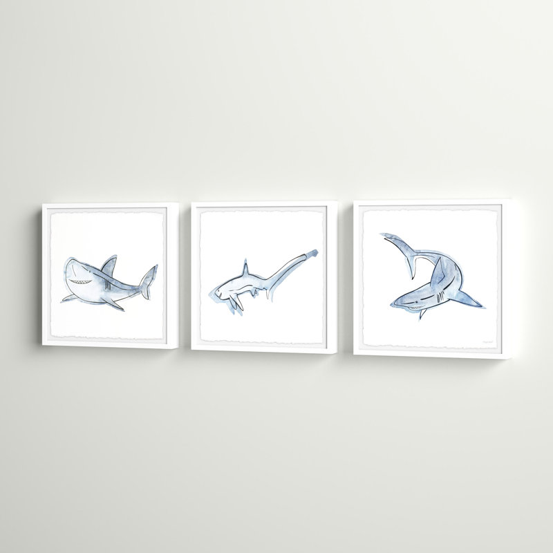 Camberley Shark Family Triptych 3- Piece Set Framed Print, 24" H x 24" W x 1.5" D