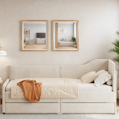 L-shaped Upholstered Daybed With 2 Storage Drawers