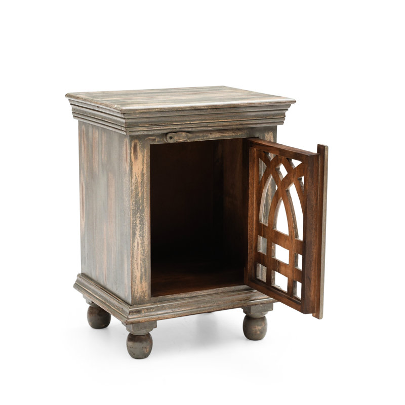 Petite table de chevet en bois massif gris antique de 14 po de largeur pour un espace de rangement de 18 po de profondeur