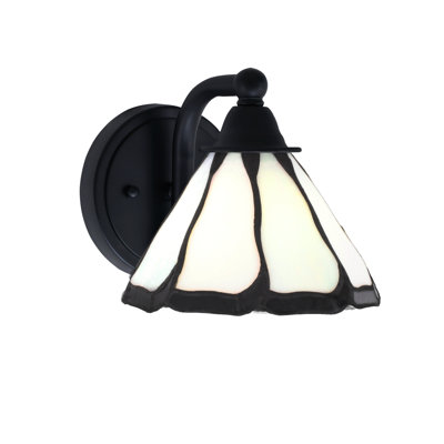 Paramount Wall Sconce Shown In Matte Black Finish With 7" Pearl & Black Flair Art Glass