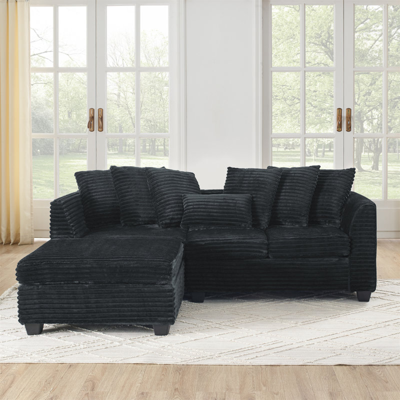 Canapé-lit modulaire rembourré Corduroy, Velours côtelé noir