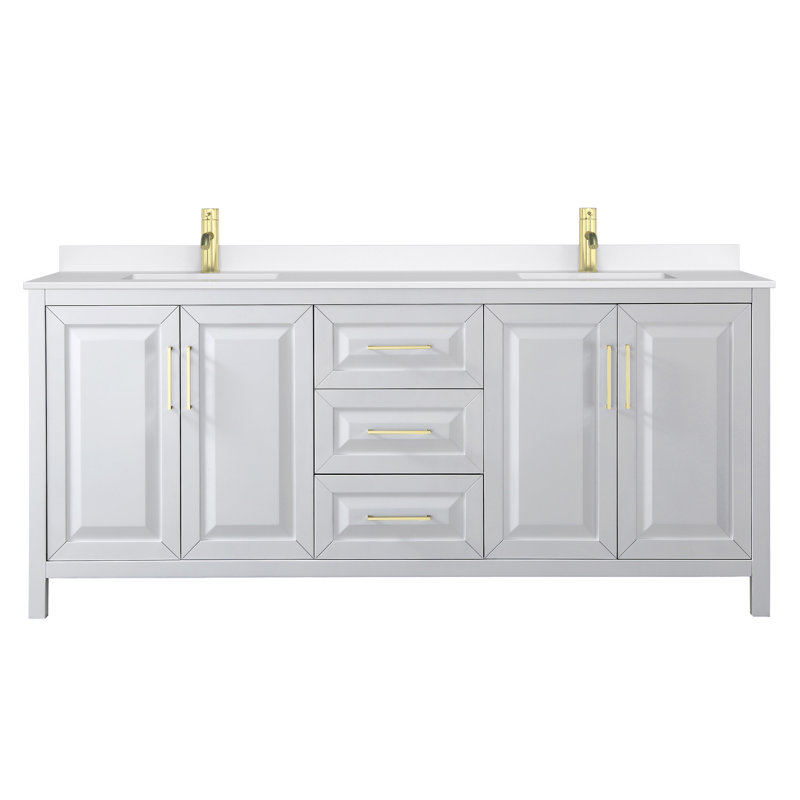 Daria 80'' W Vanity, Brushed Gold, White, White Quartz
