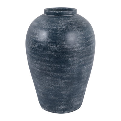 Textured Terracotta Vase With Distressed Finish For Home Decor - Tall Flower Vase For Entryway Table, Shelf Decor, Or Floor Accent - Blue