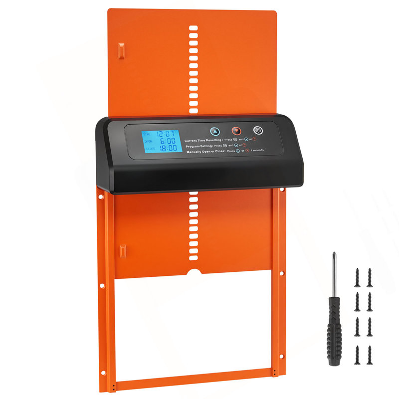 Porte de poulailler automatique, porte de poulailler à pile avec minuterie et réglage manuel, sécurité anti-pincement, alliage d'aluminium durable, ouvre-barrière Chick Run avec fermeture étanche, orange