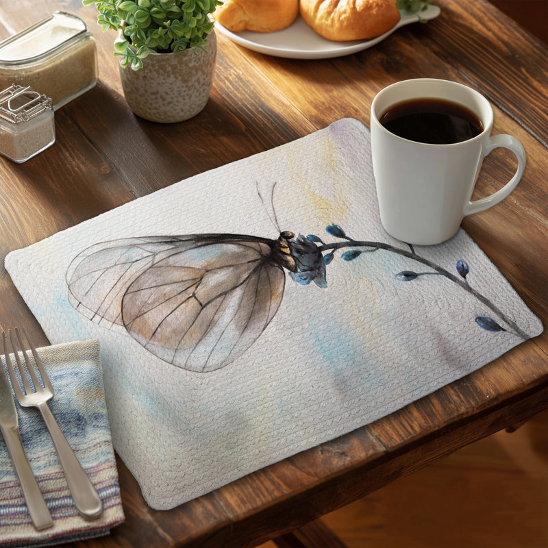 Napperon papillon sur fleurs bleues tressées - ensemble de 4