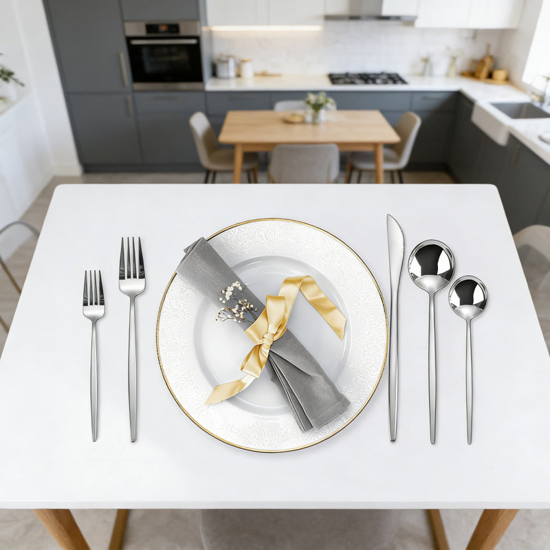 Ensemble de couverts 20 pièces en acier inoxydable, ensemble de couverts en argent poli miroir pour 4, comprend couteaux de table, fourchettes, cuillères, ustensiles durables pour la cuisine, la cuisine et la salle à manger