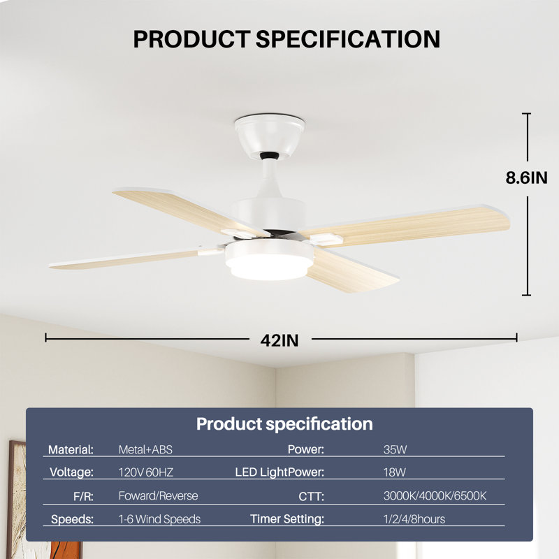 Ventilateurs de plafond avec lumières, Blanc, Bois naturel