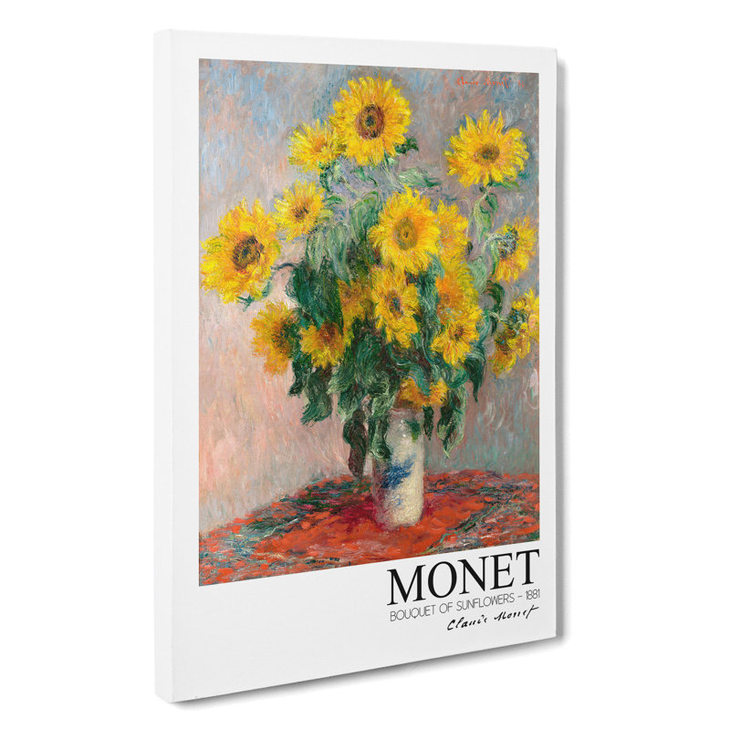 Bouquet Of Sunflowers With Border by Claude Monet - Wrapped Canvas Painting, 60cm H x 40cm W x 3cm D