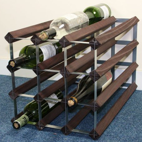 24 Bottle Floor Wine Bottle Rack, Dark Oak Stained Pine