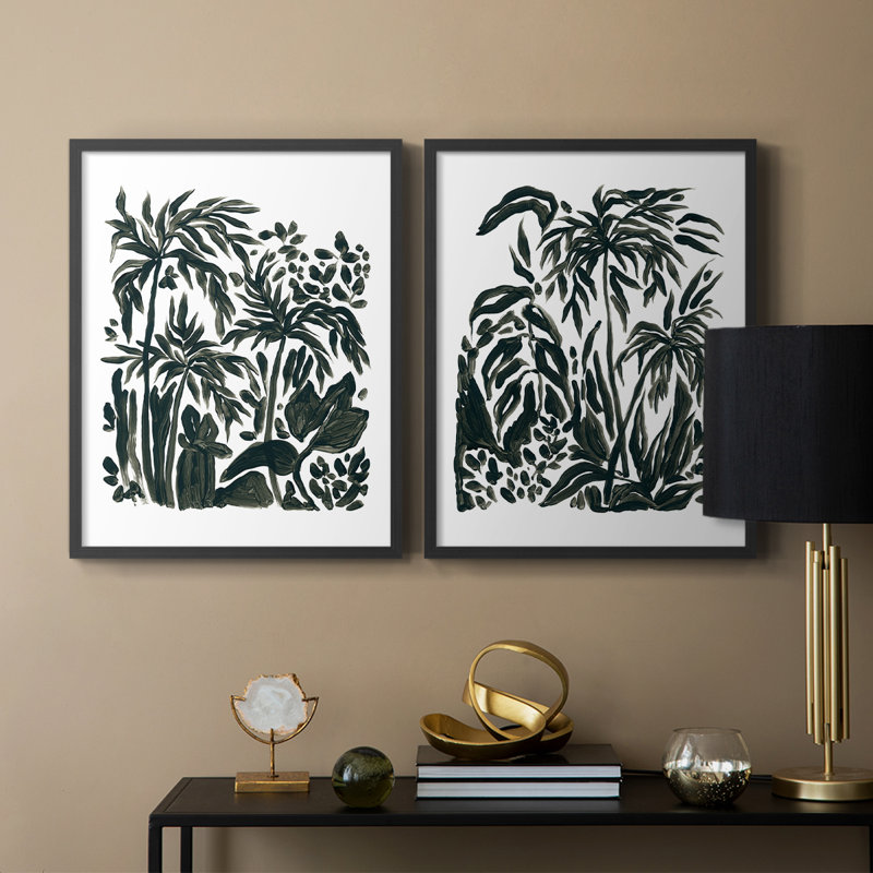 Encre Jungle III - reproduction encadrée de qualité supérieure - prête à être accrochée - aucun clou requis - aucun clou requis