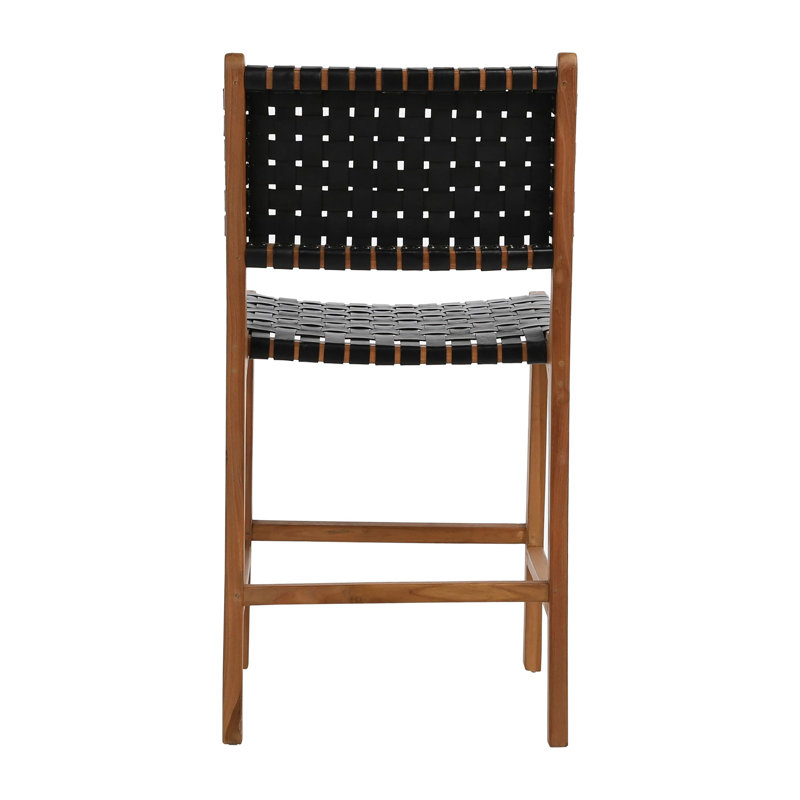 24" Counter Stool, Black Leather/ Natural Wood Frame