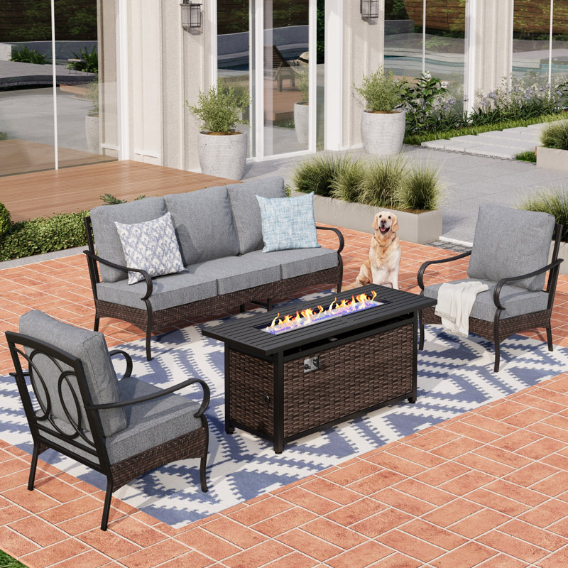 Ensemble de conversation pour patio 5 personnes avec table foyer , Gris