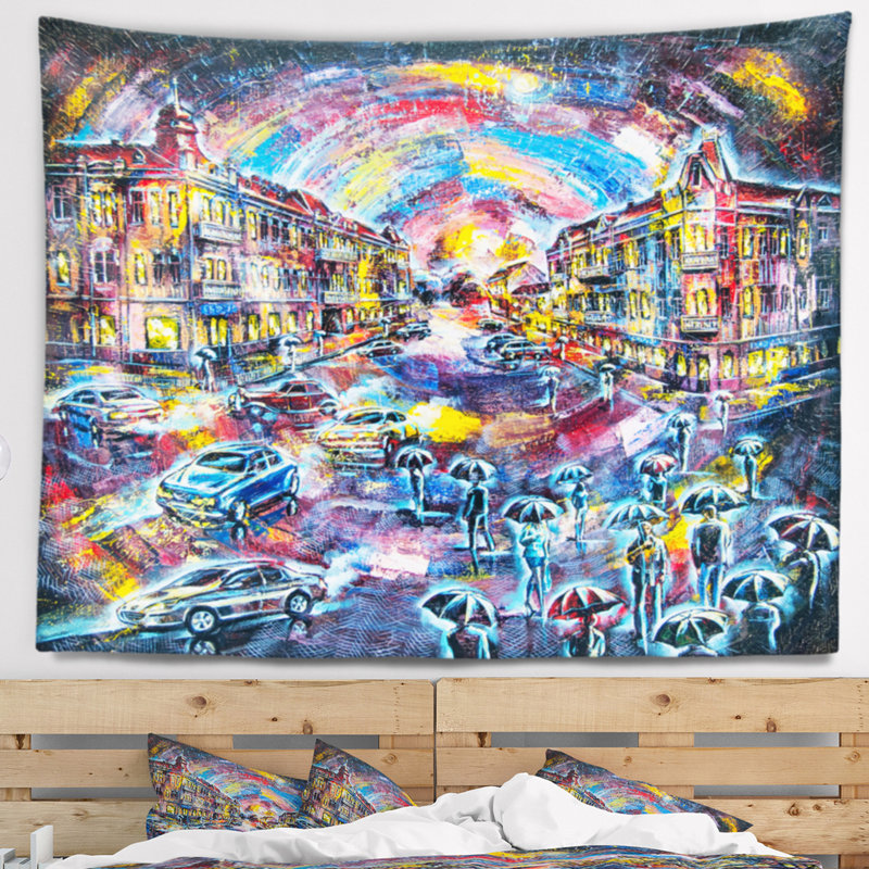 Ville surréaliste dans la tapisserie de nuit Cityscape, H 68 po x l 80 po