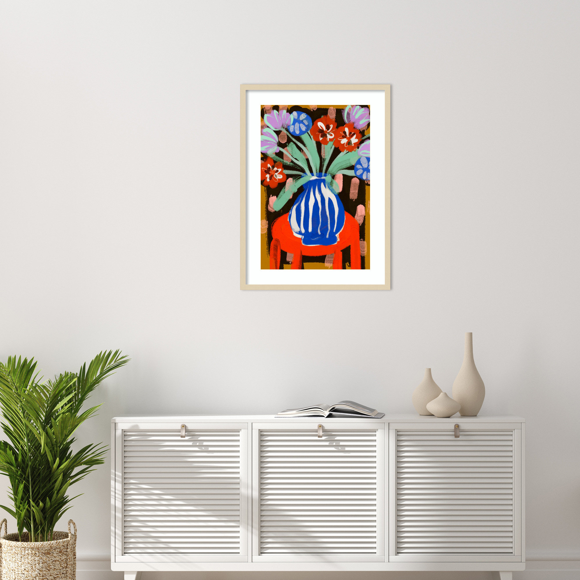 Floral Still Life No 2 by Treechild Wood Framed Wall Art Print, Brown, 33" H x 24" W