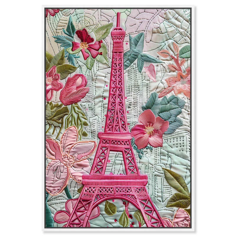 Velours Tour Eiffel, reproduction d'art sur toile par Art Remedy, H 37 po x l 25 po, Cadre flottant blanc