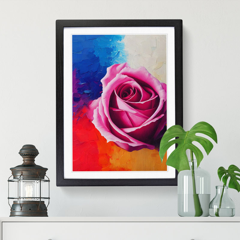 Rose Palette Knife - Single Picture Frame Painting, 64cm H x 46cm W x 2cm D, Walnut