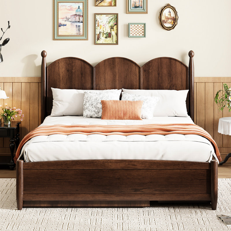 Grand lit plateforme en noyer avec rangement efficace et lit simple TG