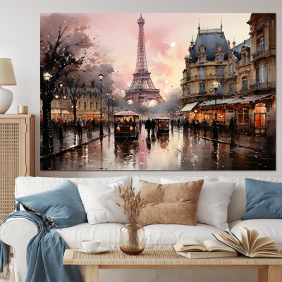 Pink Twilight Rendezvous In Paris I - City Paris Canvas Art Print