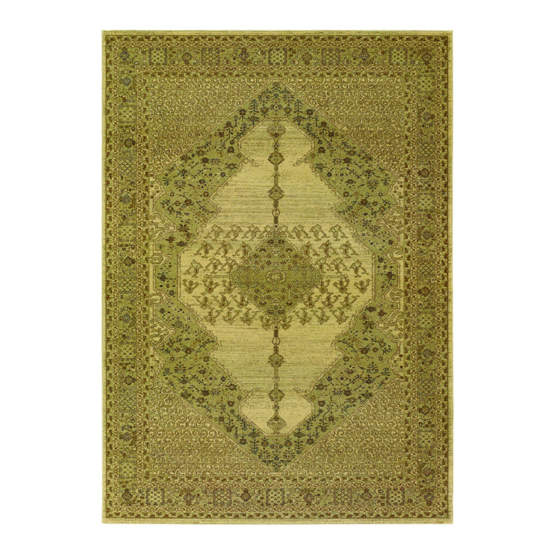 Tapis décoratif en laine beige de style oriental Cleveland, Rectangle 5 pi 3 po x 7 pi 6 po